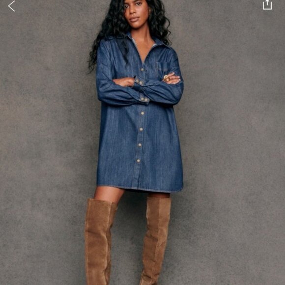 Sezane NWT Sadie Denim Shirt Dress in Deep Blue - Picture 3 of 9